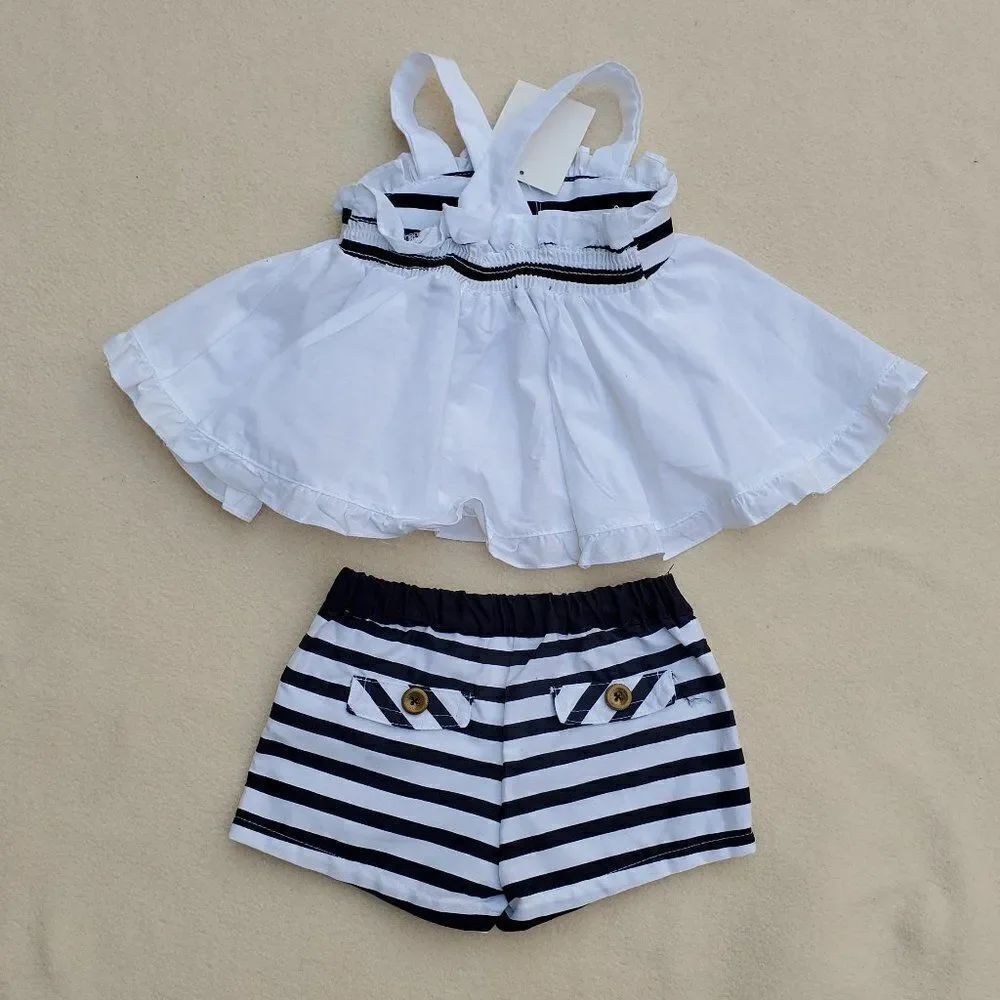 Savannah navy blue and white striped tank top and shorts 3-6 months